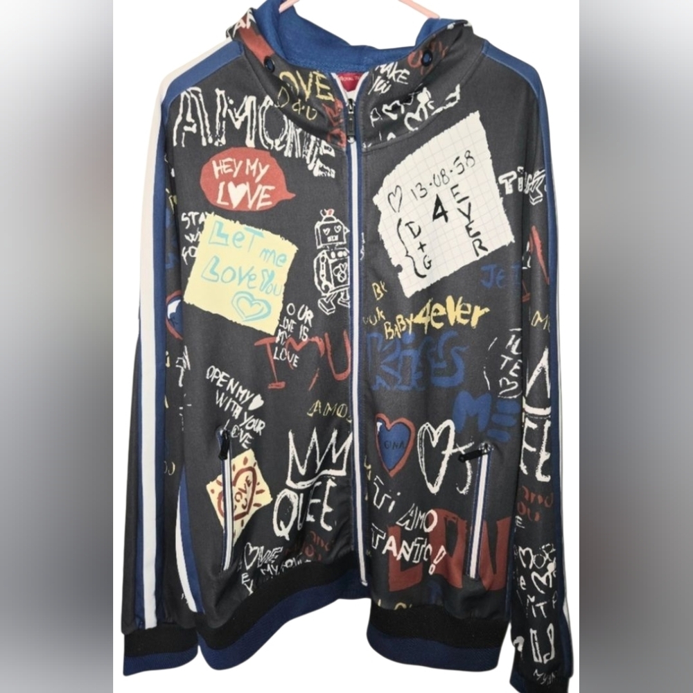 Graffiti Print Zip-Up Hoodie